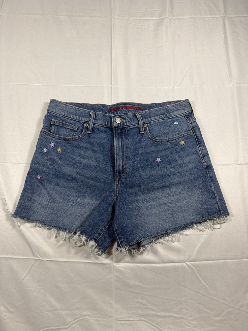 Lucky Brand Medium Blue Embroidered Star Denim Shorts